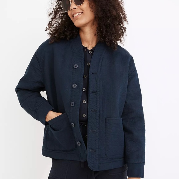 Madewell stitched texture denim jacket dark Baltic blue